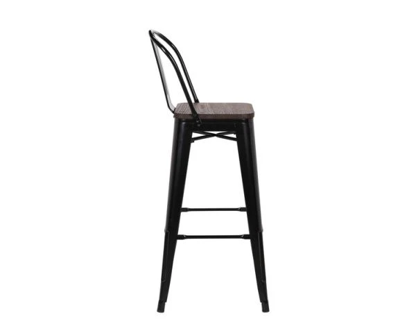 Lot De 4 Chaises De Bar Industrielles Métal Noir Assise Bois "Osaca" – Image 6