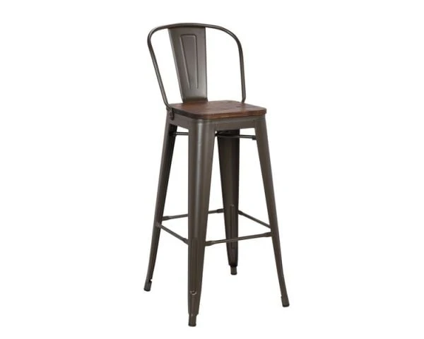 Lot De 4 Chaises De Bar Industrielles Métal Gris Assise Bois "Osaca" – Image 5