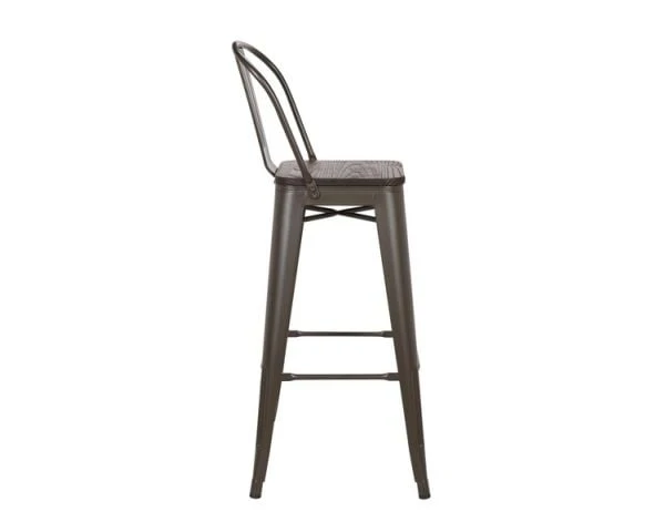 Lot De 4 Chaises De Bar Industrielles Métal Gris Assise Bois "Osaca" – Image 4