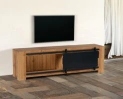 Meuble TV Métal Et Bois Avec Porte Coulissante 180cm "Cooper" Casita