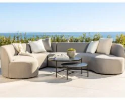 Canapé D'extérieur Design Incurvé Original Tissu Sunbrella Gris Clair "Kacang"