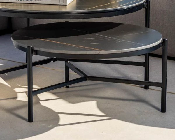 Table Basse Ronde En Aluminium Et Plateau Céramique Noir "Lazy Beach" Diamètre 62 Cm – Image 3