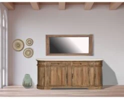 Meuble 4 Portes Bois Massif Plateau Quartz Blanc Arrondi "Églantine"