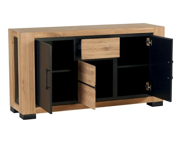 Bahut En Chêne Massif 3 Portes Avec Poignées En Métal "Cleveland" – Image 2