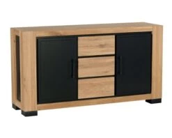 Bahut En Chêne Massif 3 Portes Avec Poignées En Métal "Cleveland"