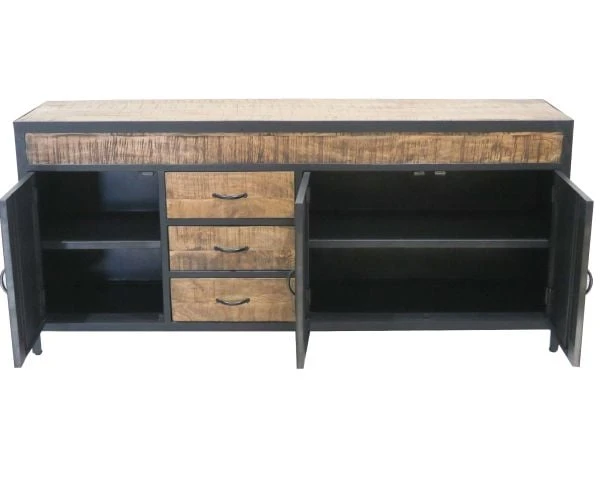 Bahut Métal Et Bois 3 Portes Et 3 Tiroirs Industriel "Atelier" – Image 4