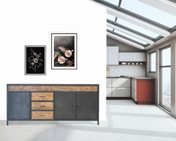 Bahut Métal Et Bois 3 Portes Et 3 Tiroirs Industriel "Atelier"