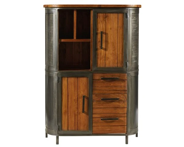 Buffet De Salon Industriel Teck Massif Et Métal "Hepley"