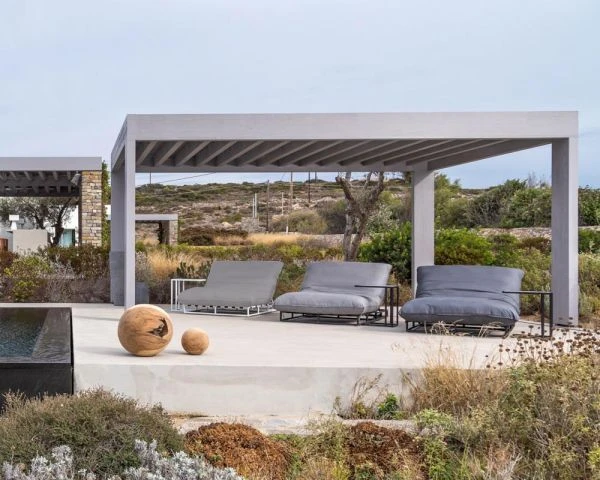 Bain De Soleil Double En Alu Noir Et Tissu Gris Foncé Sunbrella "Sipura Island" – Image 4