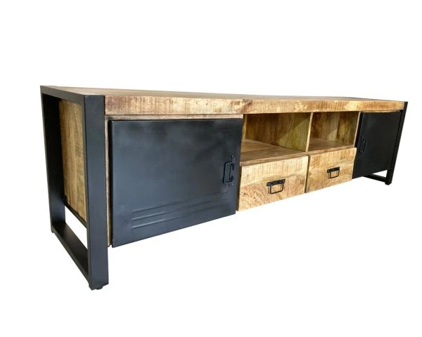 Meuble TV En Bois Exotique Et Métal Style Industriel "Andy" – Image 2