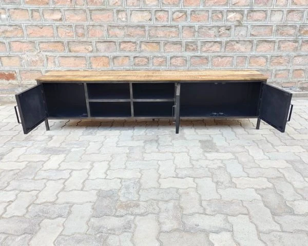 Meuble TV Noir En Métal Et Bois "Dowtoun" Style Atelier 220 Cm – Image 3