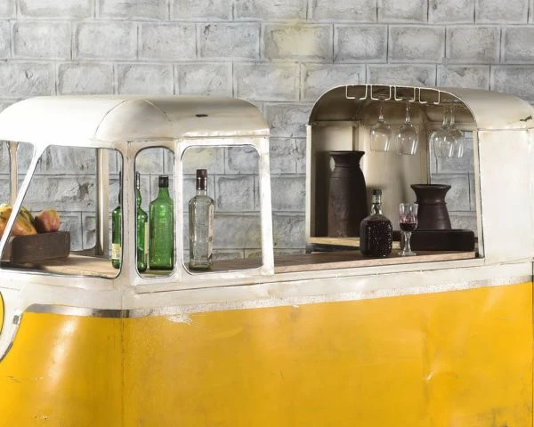 Meuble Bar Style Combi Métal Jaune Et Blanc Avec Comptoir Bois "Crazy" – Image 3