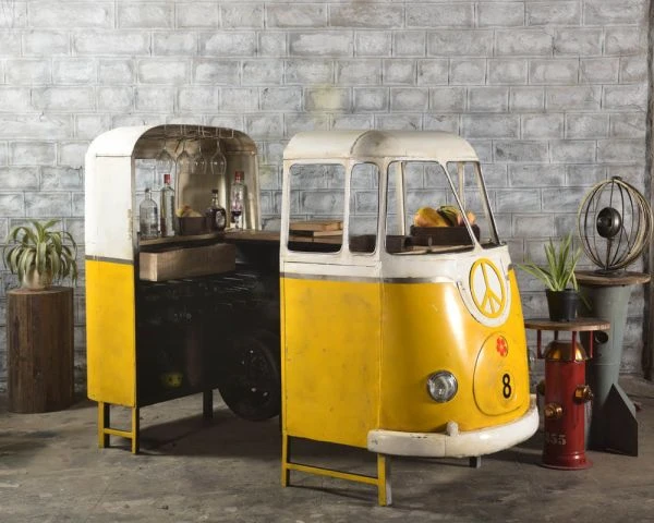 Meuble Bar Style Combi Métal Jaune Et Blanc Avec Comptoir Bois "Crazy" – Image 7