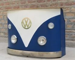 Bar Combi Métal Et Bois 160cm Industriel Blanc Et Bleu "Nola"