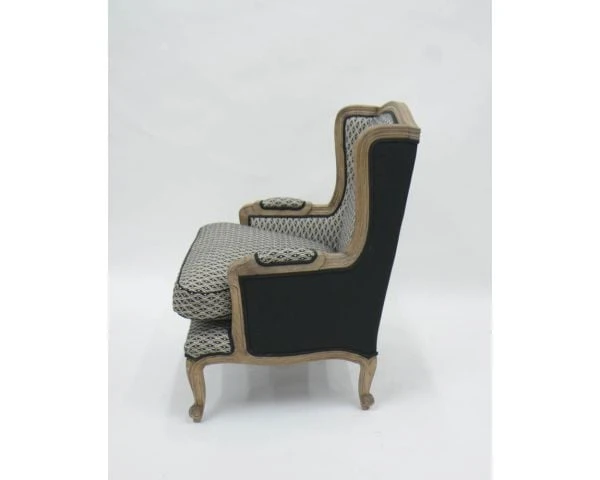 Fauteuil Bergère "Sofia" Bois Massif Et Tissu Noir Et Blanc à Losanges – Image 3