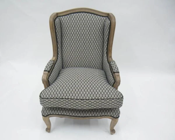Fauteuil Bergère "Sofia" Bois Massif Et Tissu Noir Et Blanc à Losanges – Image 4