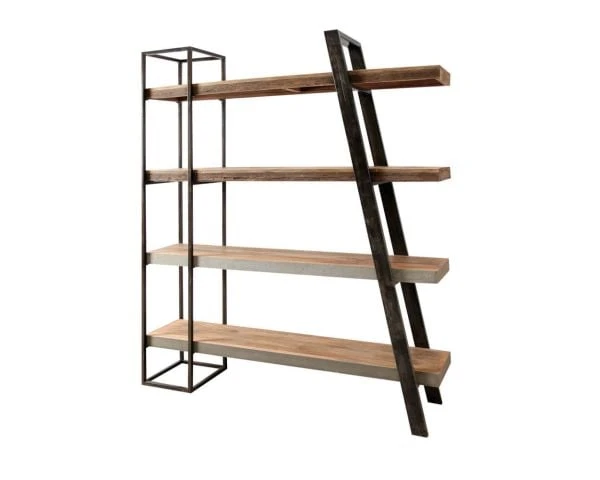 Bibliothèque Design Contemporain "Mezzo" Bois Métal Et Finition Ciment – Image 8