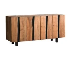 Grand Buffet Design 190cm En Bois Massif Dâacacia Et MĂ©tal Noir "Zen Black"