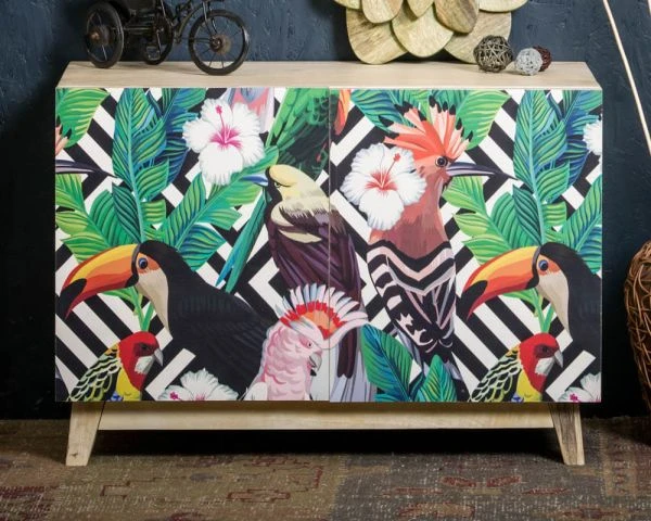 Meuble De Rangement Design Tropical "Pop Vintage" En Bois Massif – Image 2
