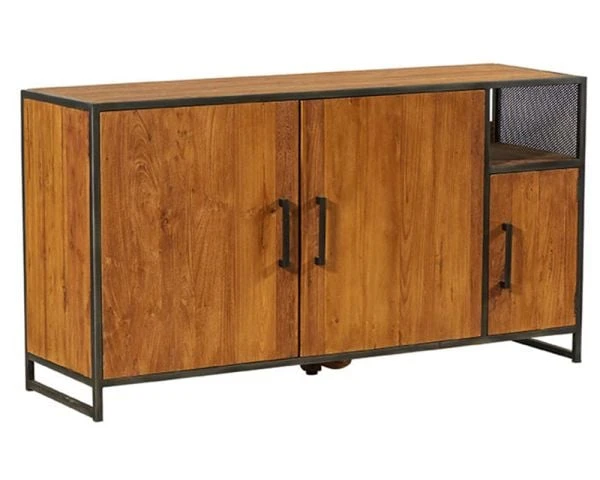 Buffet Bas En Teck Recyclé Et Fer Vieilli 3 Portes 1 Niche "Athéna"