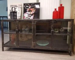 Bahut Métal Noir Vitré 4 Portes "Black Cook"