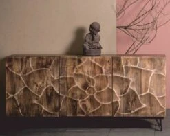 Buffet En Manguier Massif Et Lotus Sculpté "Pop Vintage"