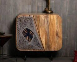 Buffet Bas 2 Portes "Pop Vintage" Ultra Graphique Métal Bois Et Corde