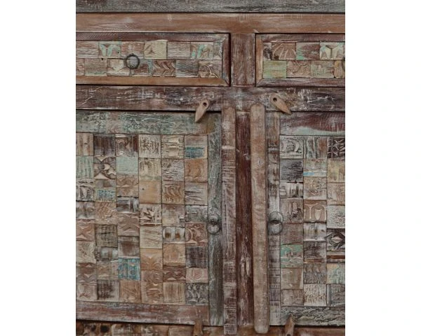 Buffet Indien En Bois Massif 3 Portes Et 3 Tiroirs Sculptés "Utopia" – Image 3