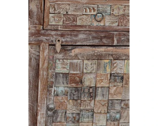 Buffet Indien En Bois Massif 3 Portes Et 3 Tiroirs Sculptés "Utopia" – Image 2