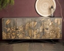 Buffet Bas En Manguier Motif Végétal "Pop Vintage"