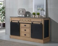 Buffet Style Industriel Chêne Massif Et Métal Brossé "San Francisco"