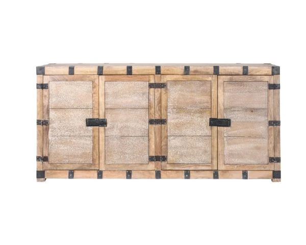 Buffet En Manguier Blanchi Et Métal Style Coffre Vintage "Voyage" – Image 10