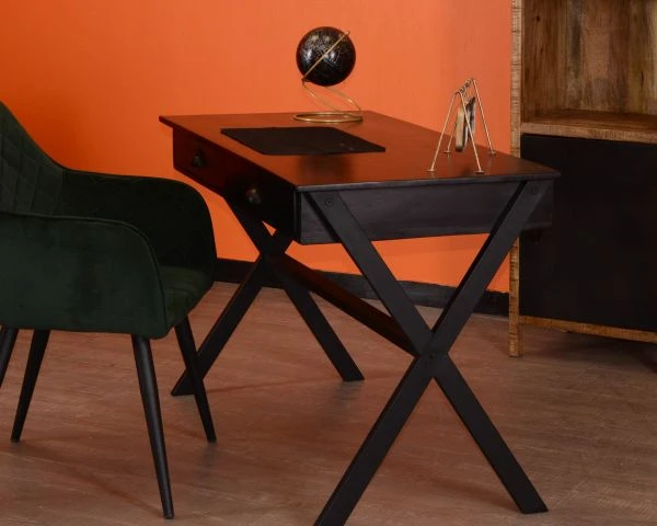 Bureau Noir En Bois Et Métal 120cm "Atelier" – Image 5