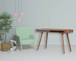 Bureau Scandinave Avec Pieds Compas Bois Et Pierre "Vintage Grey"