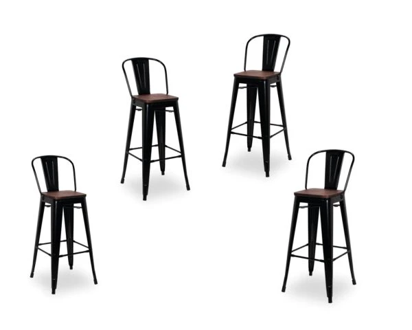 Lot De 4 Chaises De Bar Industrielles Métal Noir Assise Bois "Osaca" – Image 3