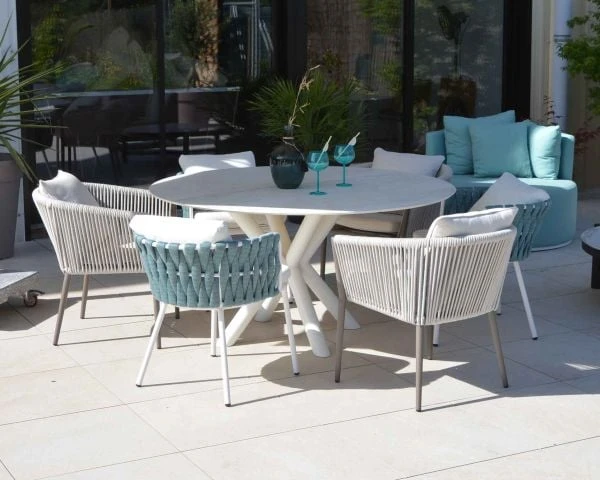 Lot De 2 Chaises De Jardin Design Tissu Et Alu Champagne "Cheverny" – Image 2