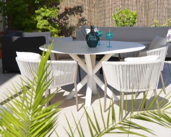 Lot De 2 Chaises De Jardin Design Tissu Et Alu Champagne "Cheverny" – Image 4