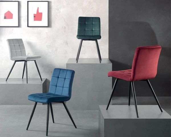 Lot De 4 Chaises De Repas Grises Et Noires "Sando" Tissu Et Métal – Image 2