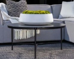 Table Basse Ronde En Aluminium Et Plateau Céramique Noir "Lazy Beach" Diamètre 62 Cm