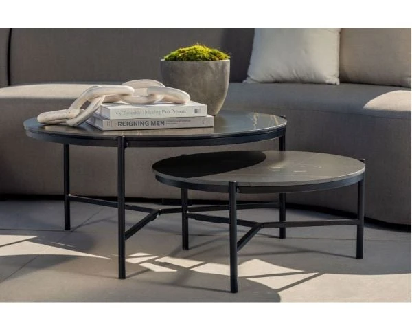 Table Basse Ronde En Aluminium Et Plateau Céramique Noir "Lazy Beach" Diamètre 62 Cm – Image 2