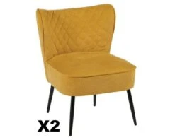 Lot De 2 Fauteuils Tissu Jaune Moutarde Pieds Compas Fer Noir "Deka"