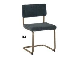 Lot De 4 Chaises Grises Style Vintage Tissu Et Métal Cuivré "Caractère"