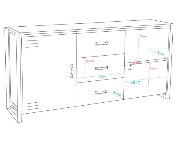Enfilade Industrielle 2 Portes 3 Tiroirs Manguier Et Métal "New York" – Image 5