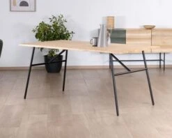 Table De Repas Style épuré Japandi Plateau Bois Pieds Métal "Elegancy"