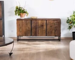 Buffet Bas 3 Portes Acacia Massif 150cm "Cachou Chic"