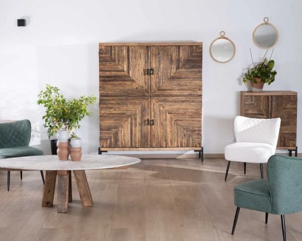 Buffet Ethnique Acacia 4 Portes Pieds Métal "Géonidum"