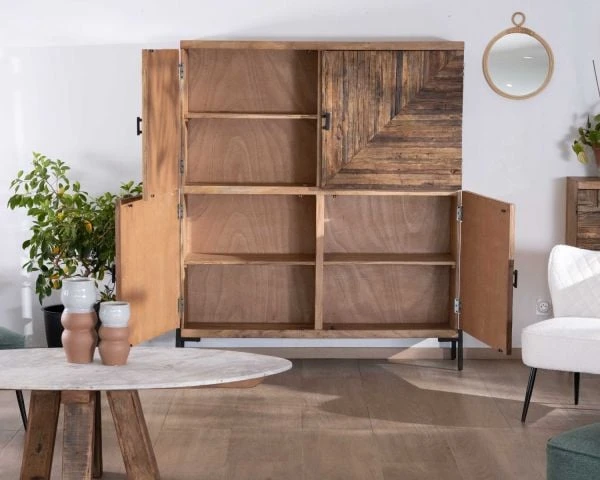 Buffet Ethnique Acacia 4 Portes Pieds Métal "Géonidum" – Image 2