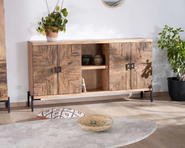Grand Buffet Bas Acacia Massif 175cm Style Ethnique "Géonidum"