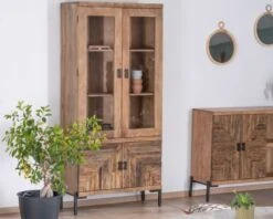 Vitrine Acacia Style Ethnique 90cm 4 Portes "Géonidum"