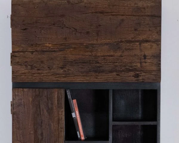 Buffet Haut Moderne Finition Bois Brut Et Noir "Cachou Chic" Avec Portes Et Niches – Image 4